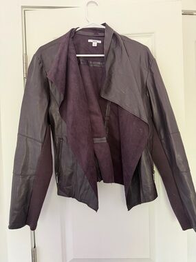 Bar III Deep Purple Mixed-Material Leather Jacket